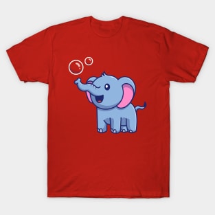 Cute Elephant With Bubbles Cartoon T-Shirt